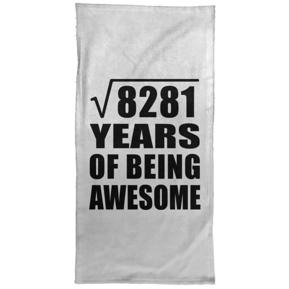 91st Birthday Square Root of 8281 Years of Being Awesome - Hand Towel