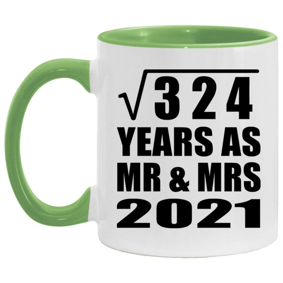 18th Anniversary Square Root of 324 Years As Mr & Mrs 2021 - 11oz Accent Mug Green