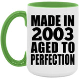 21st Birthday Made In 2003 Aged to Perfection - 15oz Accent Mug Green