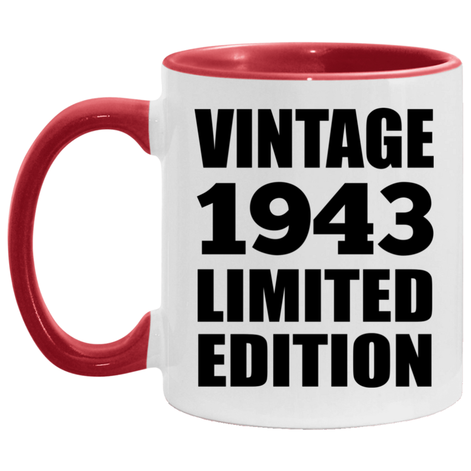 81st Birthday Vintage 1943 Limited Edition - 11oz Accent Mug Red