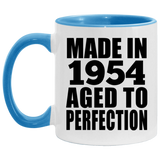 70th Birthday Made In 1954 Aged to Perfection - 11oz Accent Mug Blue