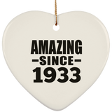 91st Birthday Amazing Since 1933 - Heart Ornament