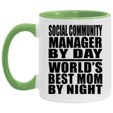 Social Community Manager By Day World's Best Mom By Night - 11oz Accent Mug Green