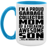 Proud Garbage Collector Mom Of Awesome Son - 15oz Accent Mug Blue