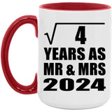 2nd Anniversary Square Root of 4 Years As Mr & Mrs 2024 - 15oz Accent Mug Red