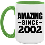 22nd Birthday Amazing Since 2002 - 15oz Accent Mug Green