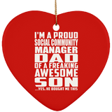 Proud Social Community Manager Dad Of Awesome Son - Heart Ornament