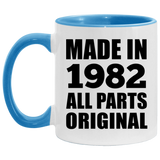 42nd Birthday Made in 1982 All Parts Original - 11oz Accent Mug Blue