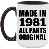 43rd Birthday Made in 1981 All Parts Original - 15oz Accent Mug Black