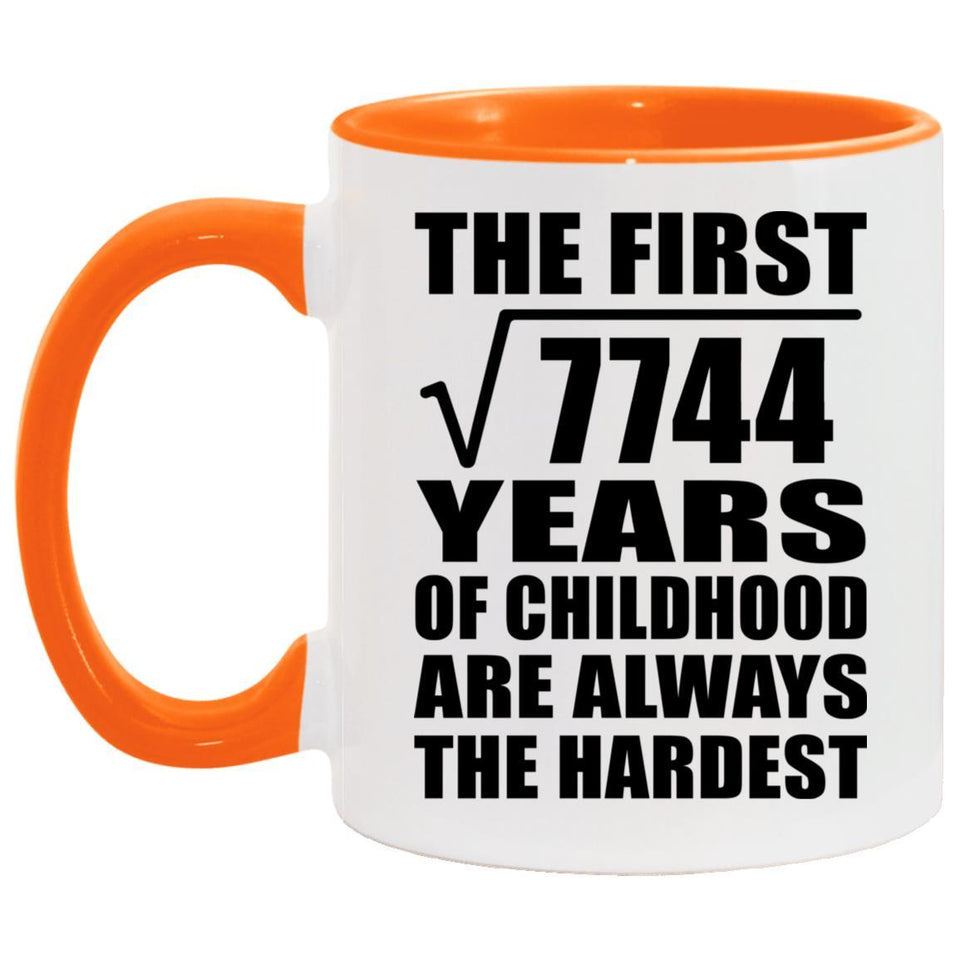 88th Birthday Square Root of 7744 Years of Childhood - 11oz Accent Mug Orange