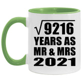 96th Anniversary Square Root of 9216 Years As Mr & Mrs 2021 - 11oz Accent Mug Green
