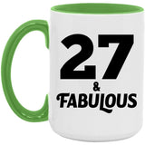 27th Birthday 27 & Fabulous - 15oz Accent Mug Green