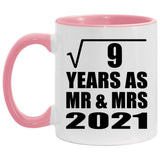 3rd Anniversary Square Root of 9 Years As Mr & Mrs 2021 - 11oz Accent Mug Pink