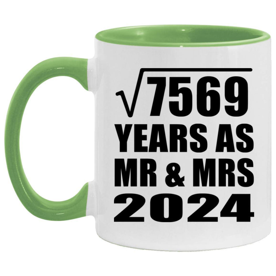 87th Anniversary Square Root of 7569 Years As Mr & Mrs 2024 - 11oz Accent Mug Green