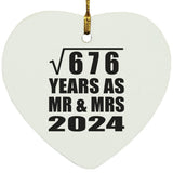 26th Anniversary Square Root of 676 Years As Mr & Mrs 2024 - Heart Ornament