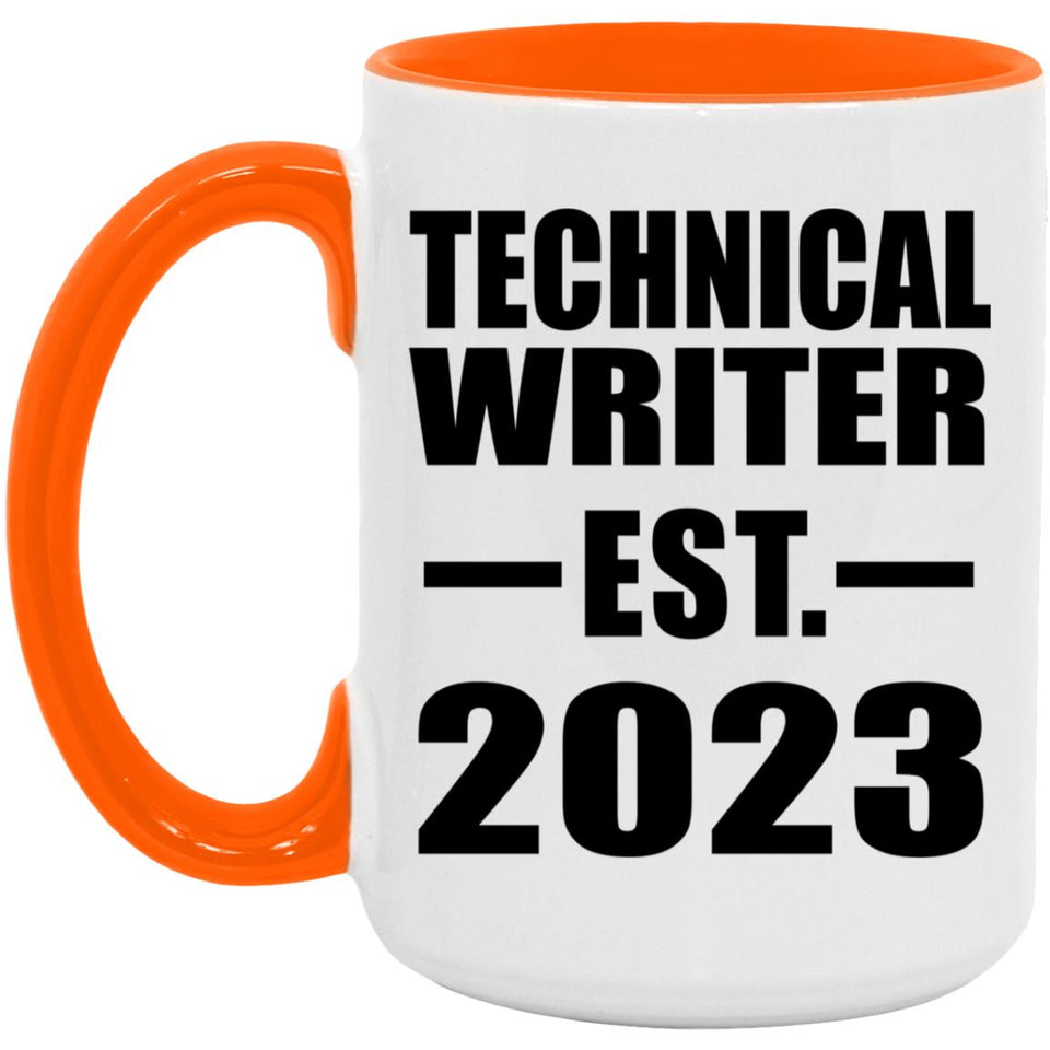 Technical Writer Established EST. 2023 - 15oz Accent Mug Orange