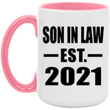 Son In Law Established EST. 2021 - 15oz Accent Mug Pink