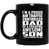 Proud Air Traffic Controller Dad Of Awesome Son - 11 Oz Coffee Mug Black