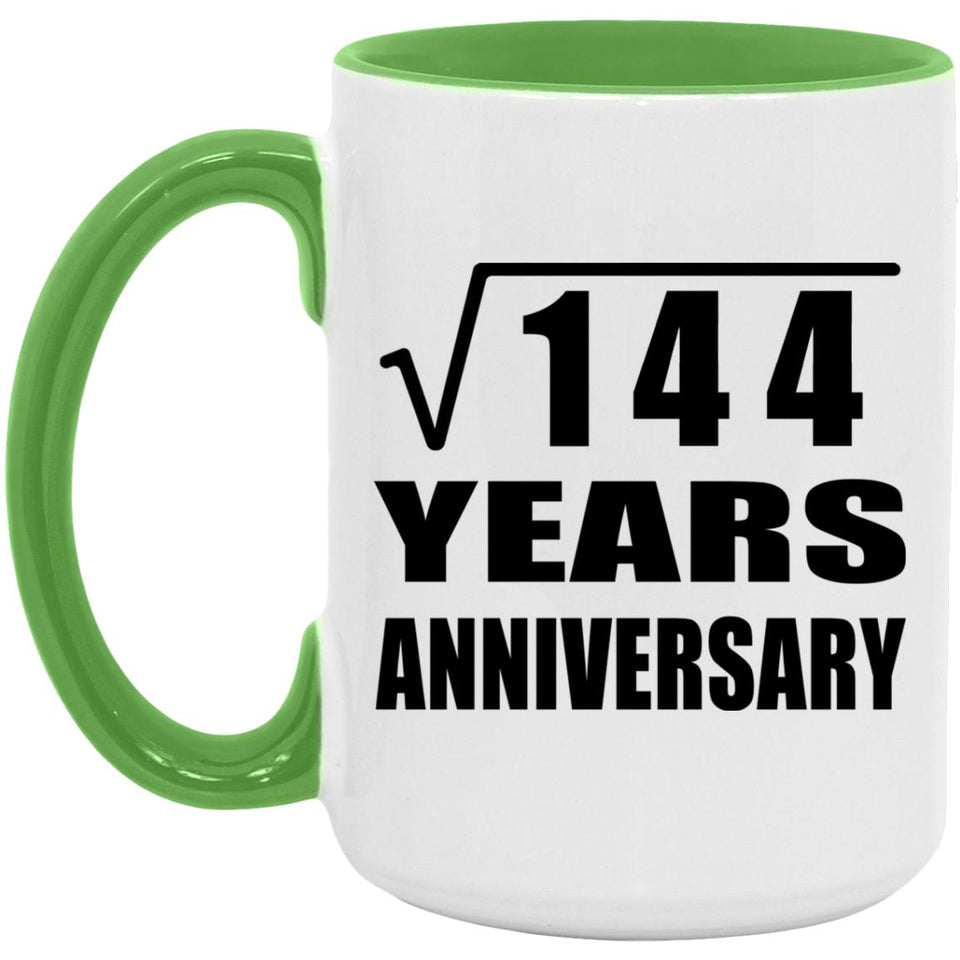 12th Anniversary Square Root of 144 Years Anniversary - 15oz Accent Mug Green