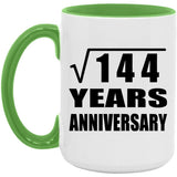 12th Anniversary Square Root of 144 Years Anniversary - 15oz Accent Mug Green