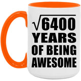 80th Birthday Square Root of 6400 Years of Being Awesome - 15oz Accent Mug Orange