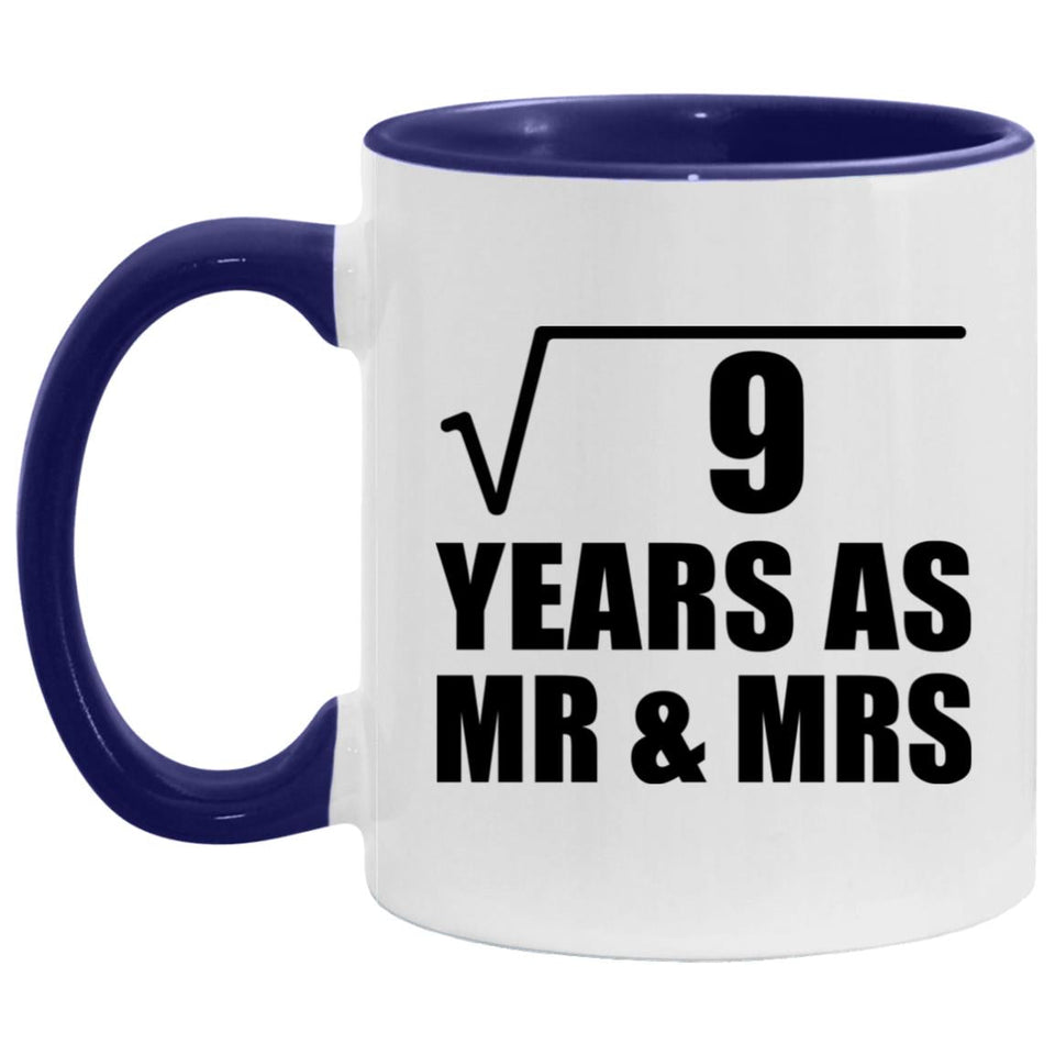 3rd Anniversary Square Root of 9 Years As Mr & Mrs - 11oz Accent Mug Purple