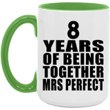 8th Anniversary 8 Years Of Being Mrs Perfect - 15oz Accent Mug Green