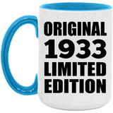 91st Birthday Original 1933 Limited Edition - 15oz Accent Mug Blue