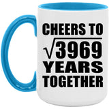 63rd Anniversary Cheers To Square Root of 3969 Years Together - 15oz Accent Mug Blue