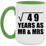 7th Anniversary Square Root of 49 Years As Mr & Mrs - 15oz Accent Mug Green