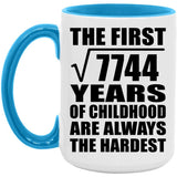 88th Birthday Square Root of 7744 Years of Childhood - 15oz Accent Mug Blue