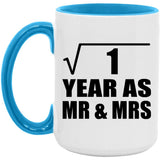 1st Anniversary Square Root of 1 Year As Mr & Mrs - 15oz Accent Mug Blue