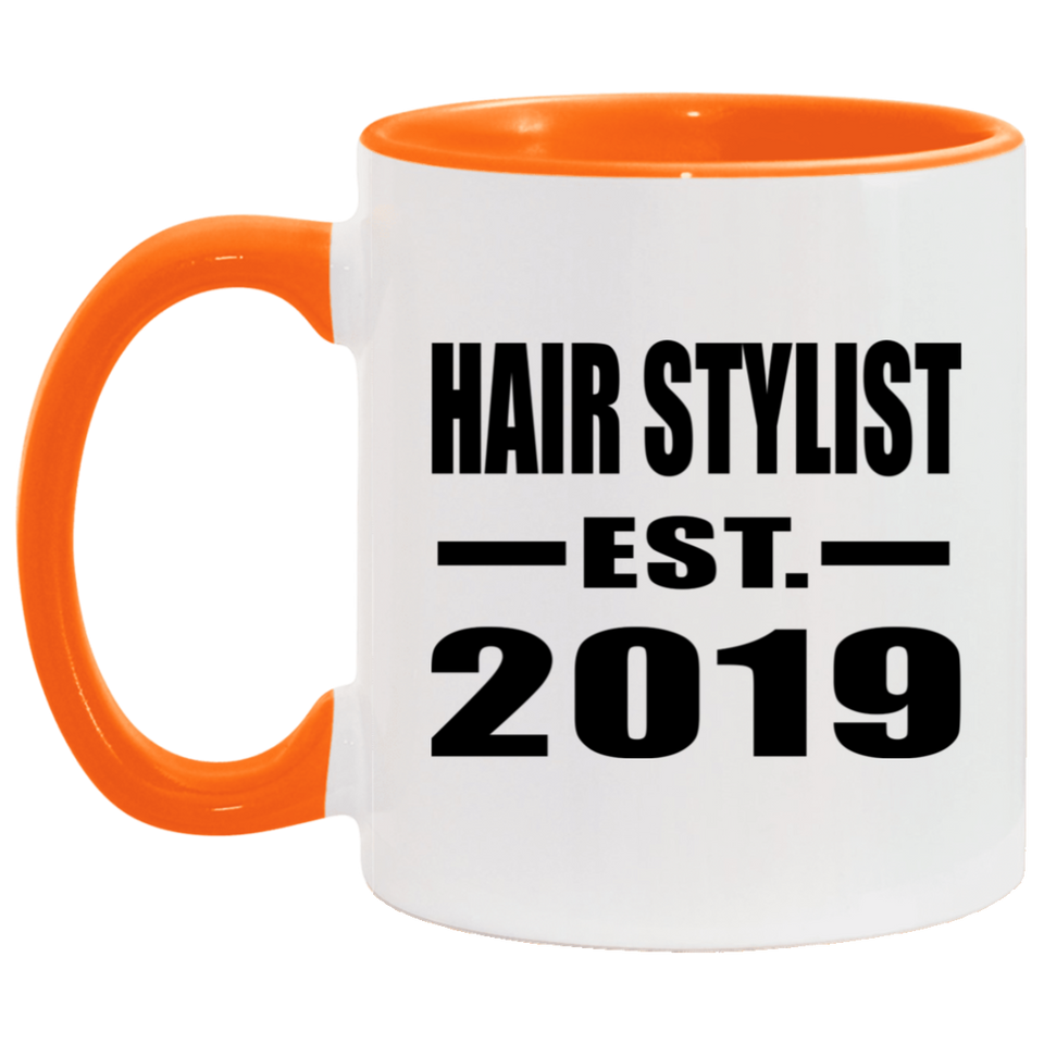 Hair Stylist Established EST. 2019 - 11oz Accent Mug Orange