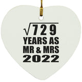 27th Anniversary Square Root of 729 Years As Mr & Mrs 2022 - Heart Ornament