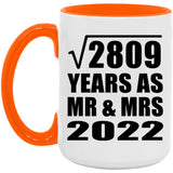 53rd Anniversary Square Root of 2809 Years As Mr & Mrs 2022 - 15oz Accent Mug Orange