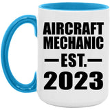 Aircraft Mechanic Established EST. 2023 - 15oz Accent Mug Blue