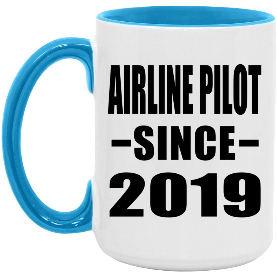 Airline Pilot Since 2019 - 15oz Accent Mug Blue
