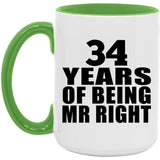 34th Anniversary 34 Years Of Being Mr Right - 15oz Accent Mug Green