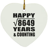 Happy 93rd Anniversary Square Root of 8649 Years & Counting - Heart Ornament