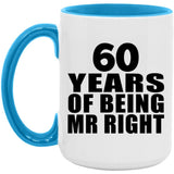 60th Anniversary 60 Years Of Being Mr Right - 15oz Accent Mug Blue