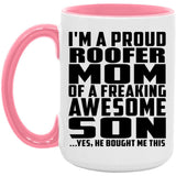 Proud Roofer Mom Of Awesome Son - 15oz Accent Mug Pink