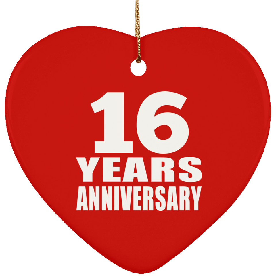16th Anniversary 16 Years - Heart Ornament