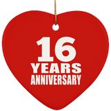 16th Anniversary 16 Years - Heart Ornament