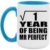 1st Anniversary Square Root of 1 Year of Mr Perfect - 15oz Accent Mug Blue