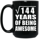 12th Birthday Square Root of 144 Years of Being Awesome - 15oz Coffee Mug Black