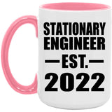 Stationary Engineer Established EST. 2022 - 15oz Accent Mug Pink