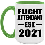 Flight Attendant Established EST. 2021 - 15oz Accent Mug Green