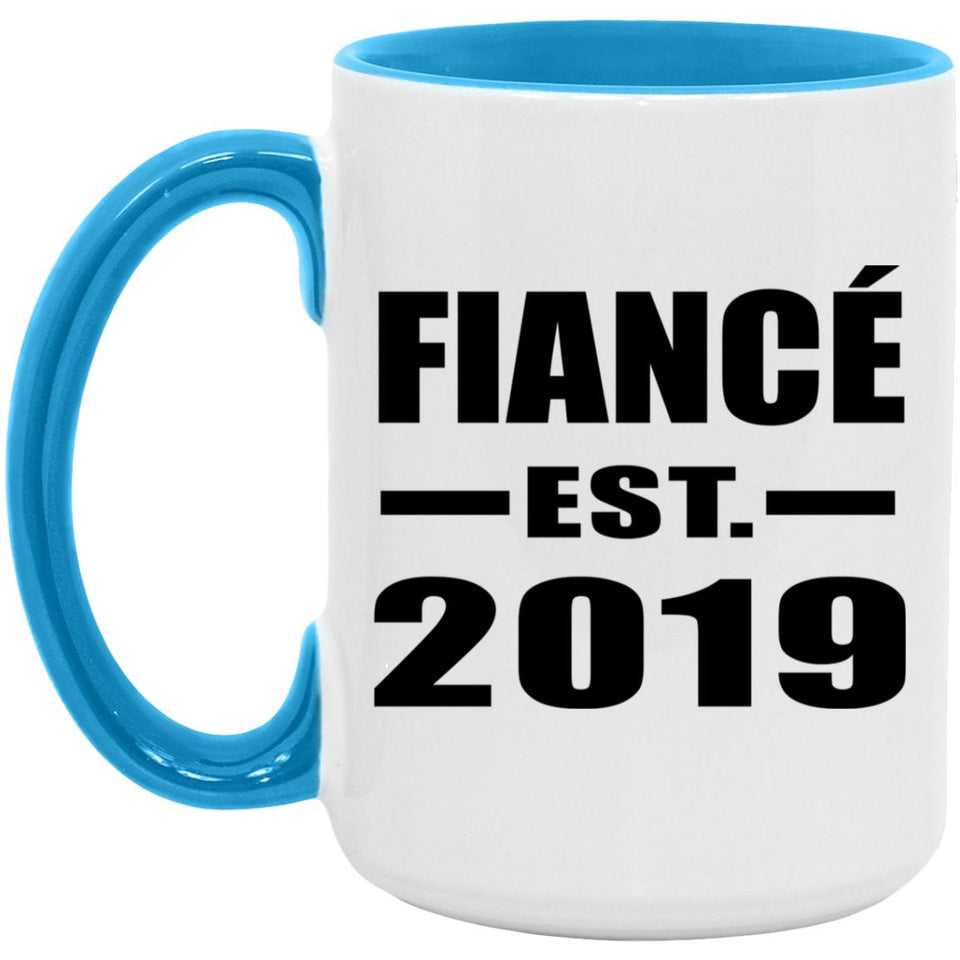 Fiance Established EST. 2019 - 15oz Accent Mug Blue