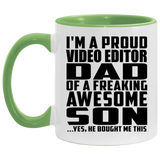 Proud Video Editor Dad Of Awesome Son - 11oz Accent Mug Green