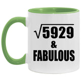 77th Birthday Square Root of 5929 & Fabulous - 11oz Accent Mug Green
